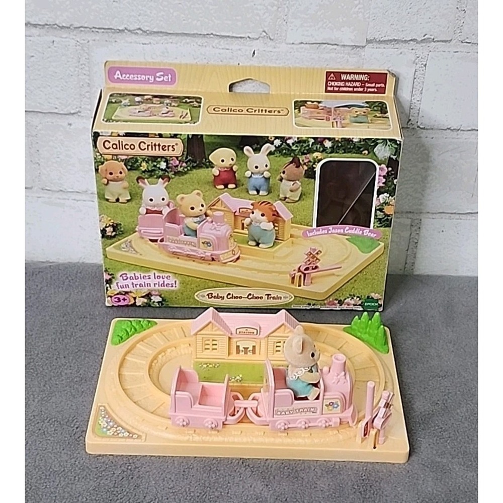 Calico Critters Baby Choo-Choo Train Station Set Jason Cuddle Bear CC1793